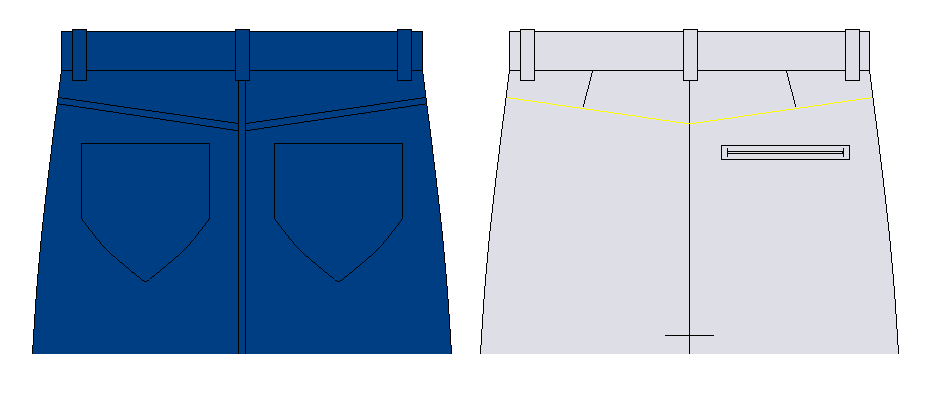 ppm0 Shape and size your cut out piece based on the top back piece of a pair of jeans.