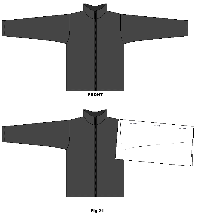 Placera bomullstyget över ärmens fram- och baksida så att den vikta linjen följer tröjärmens överkant och nåla fast.